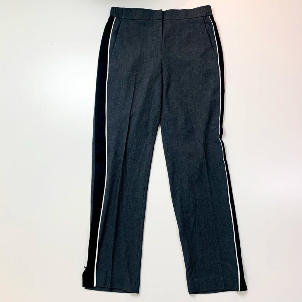 Ann Taylor Trouser Pant Grey Tuxedo Ankle Zipper Elastic Waist Streetwear Moto S